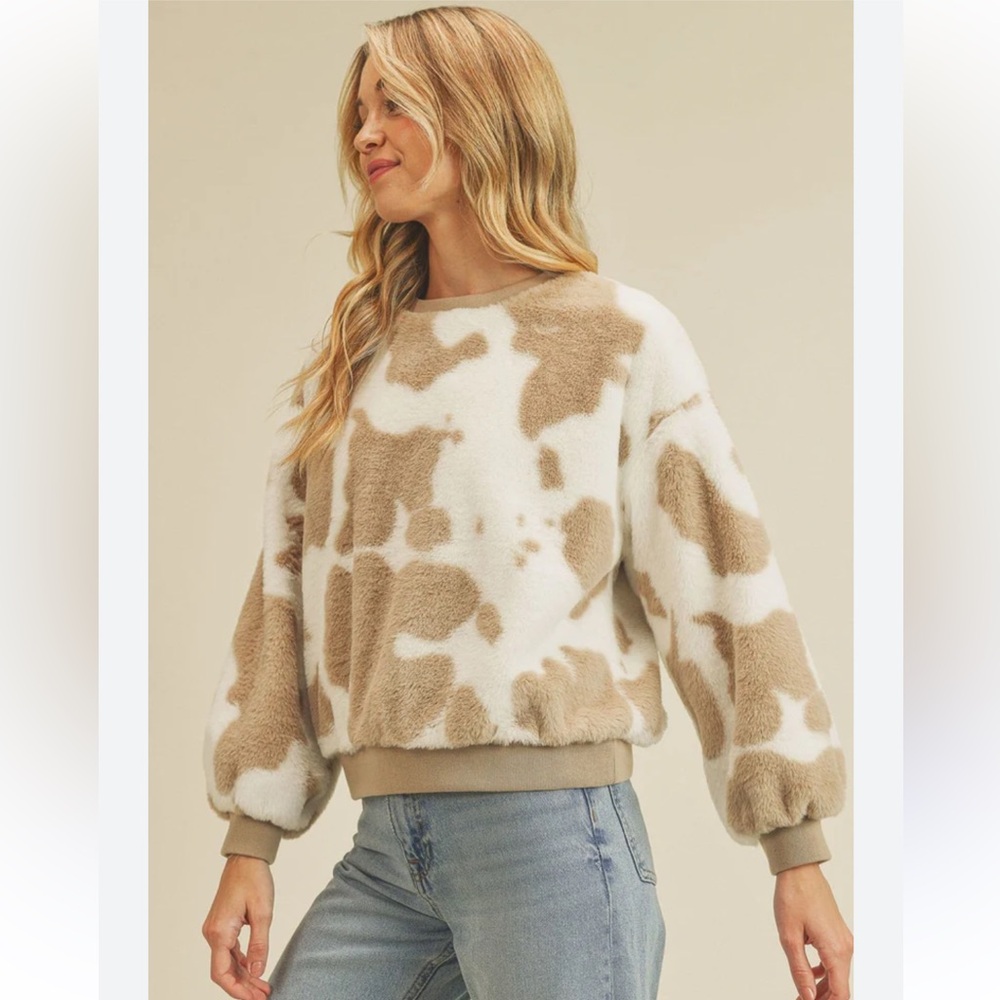 Vestique Cream and Brown Cow Patterned Sweater